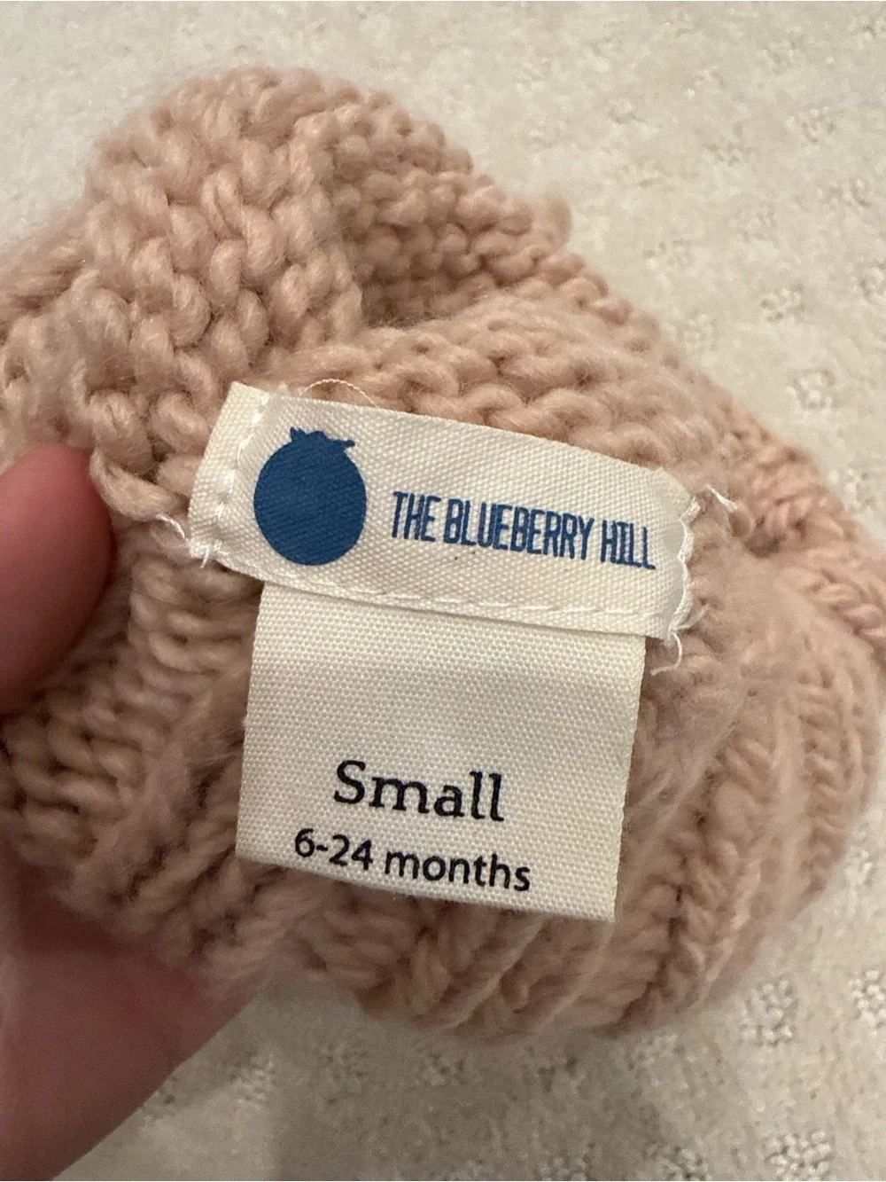 The Blueberry Hill Baby Pom Beanie Hat Blush Pink Chunky Knit 6-24M